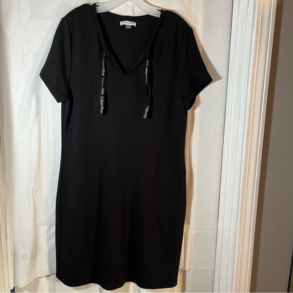Calvin Klein T-Shirt Dress Women’s Sz Large Black Athleisure Midi Casual Stretch - Picture 1 of 8